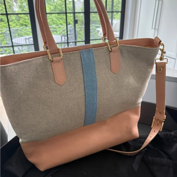 Beige and Blue Tote Bag